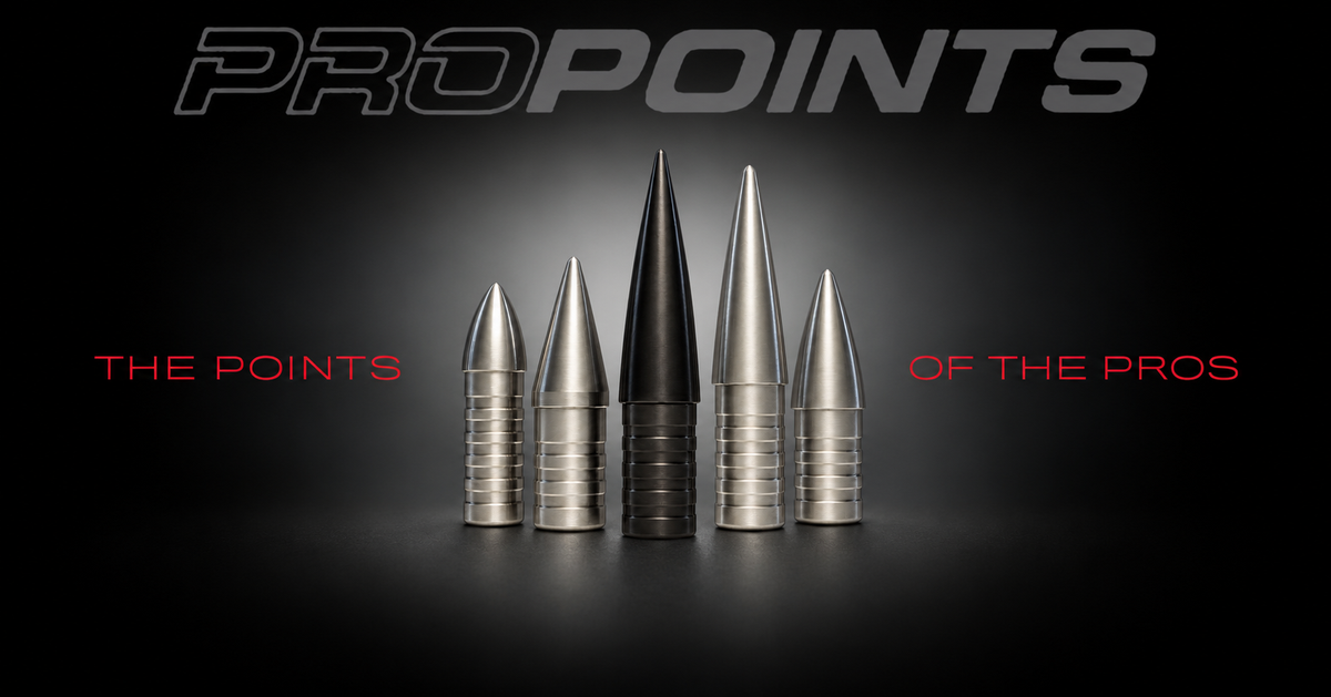Five archery point families with a soft studio halo