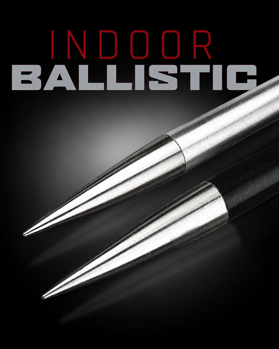 Indoor Ballistic silver arrow points with soft studio backlighting