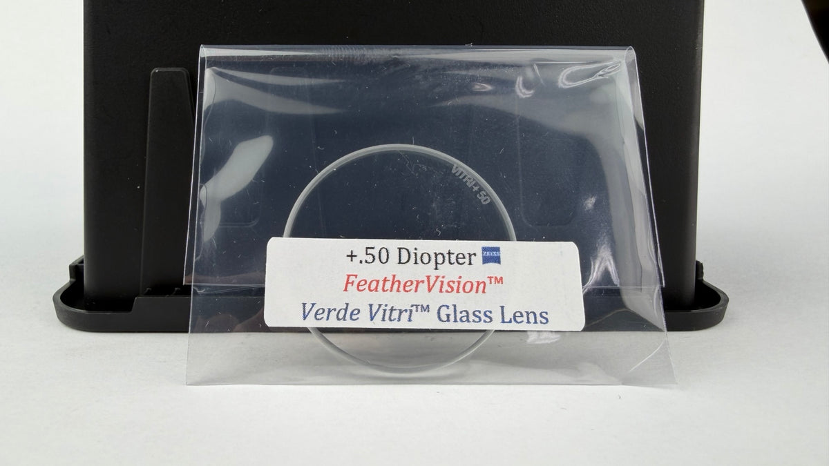 New Feather Vision Verde Vitri glass scope lens 1-3/8 inch +.50 diopter in unopened package