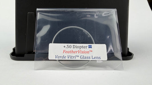 New Feather Vision Verde Vitri glass scope lens 1-3/8 inch +.50 diopter in unopened package