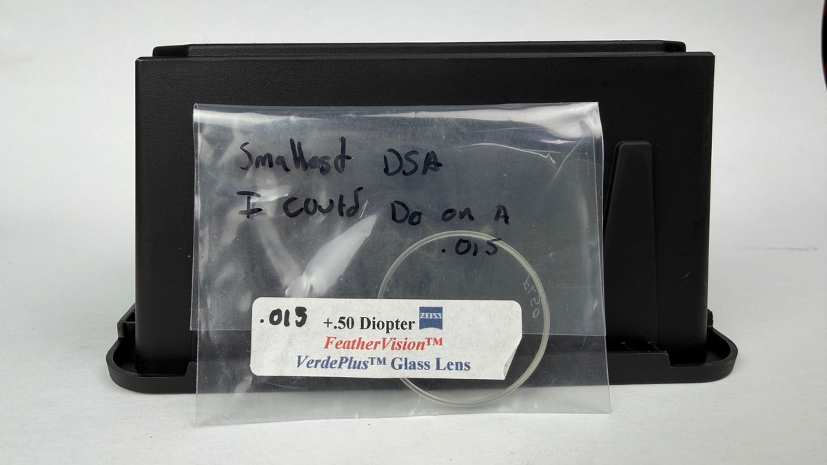 Feather Vision VerdePlus DSA glass lens 1-1/8 inch +.50 diopter .015 inch center drill .030 inch scribe