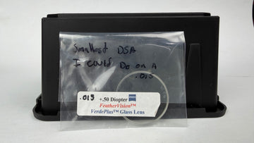 Feather Vision VerdePlus DSA glass lens 1-1/8 inch +.50 diopter .015 inch center drill .030 inch scribe