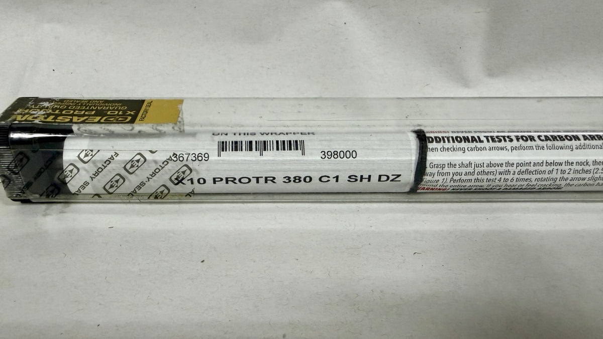 Easton X10 ProTour 380 spine — original package label